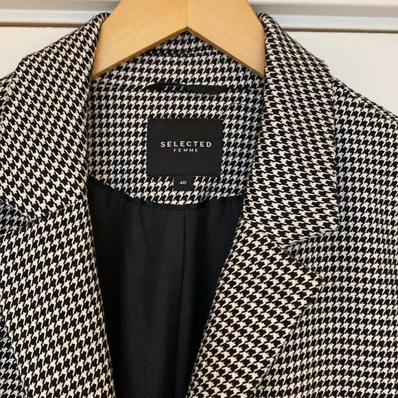 Selected Femme size 40 long black and white checked blazer or fall coat - Picture 2 of 9